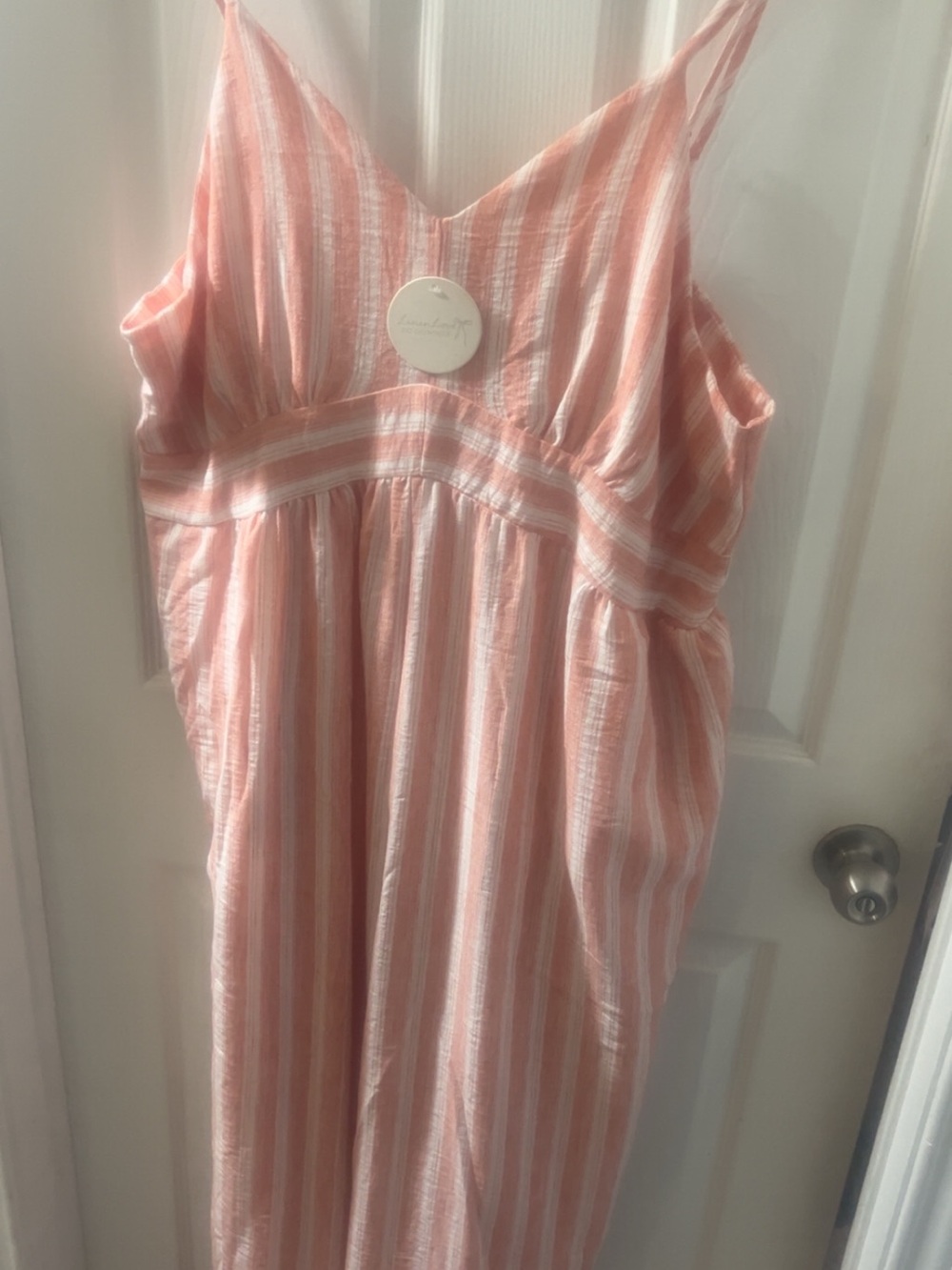 Splendid Pink and White Striped Linen V-Neck Jumpsuit